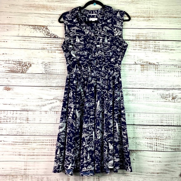 CHARTER CLUB SIZE 10 PETITE NAVY BLUE SCENIC BEACH VACATION SUMMER DRESS - Picture 6 of 16